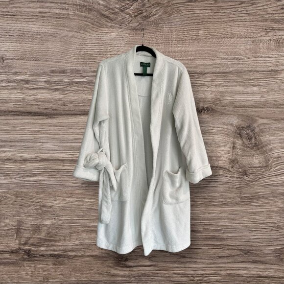 Lauren Ralph Lauren White Plush Terry Robe • Women’s M‎ • Tie Bathrobe Soft Cozy - Picture 2 of 6